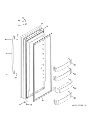 Fresh Food Door Diagram and Parts List for PSB42YSKCSS  General Electric Refrigerator