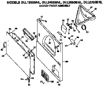 Cabinet Front Assembly Diagram and Parts List for DLL1550BNL  Hotpoint Dryer
