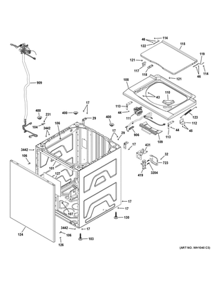 Washer Cabinet & Lid Diagram and Parts List for GUV27ESSM1WW  General Electric Washer Dryer Combo