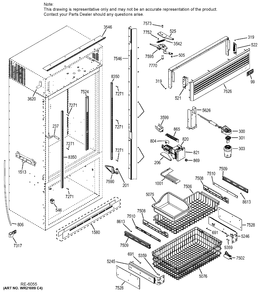 FREEZER SECTION, TRIM & COMPONENTS Diagram and Parts List for ZICP360NXDRH  General Electric Refrigerator