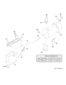 Gas Valve & Burner Assembly Diagram and Parts List for GFD48GSPK0DG  General Electric Dryer