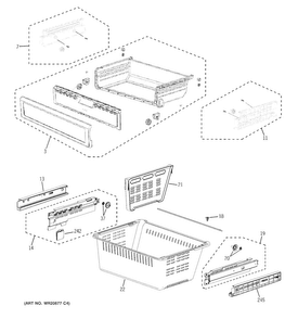 Freezer Shelves Diagram and Parts List for PFSS6PKXFSS  General Electric Refrigerator