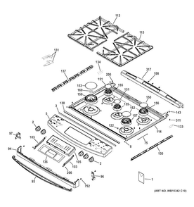 Control Panel & Cooktop Diagram and Parts List for JGS750SEF3SS  General Electric Range