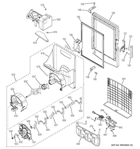 Ice Maker & Dispenser Diagram and Parts List for PFE28RSHCSS  General Electric Refrigerator