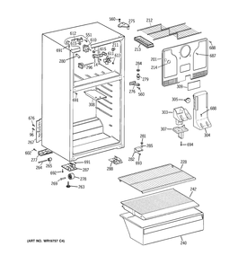 CABINET Diagram and Parts List for STS16ABSDRWW  General Electric Refrigerator