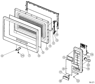 CASE, DOOR & CONTROLS Diagram and Parts List for JE1456LWCJ1  General Electric Microwave