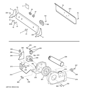 Backsplash, Blower & Motor Assembly Diagram and Parts List for HTDX100GD5WW  Hotpoint Dryer