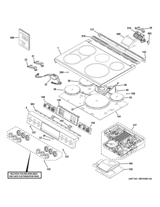 Control Panel & Cooktop Diagram and Parts List for CHS900P3M1D1  General Electric Range