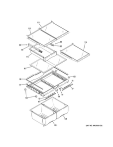 Fresh Food Shelves Diagram and Parts List for GDE23GGHBRWW  General Electric Refrigerator