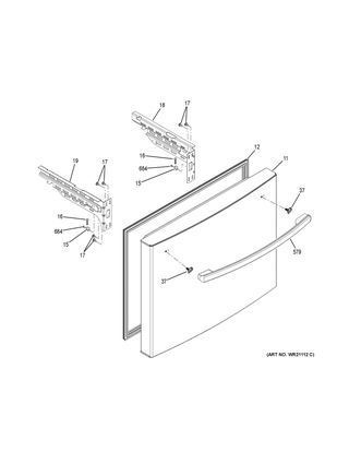 Freezer Door Diagram and Parts List for GFE24JBLAFTS  General Electric Refrigerator