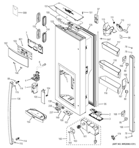 Dispenser Door Diagram and Parts List for PFE28PMKBES  General Electric Refrigerator