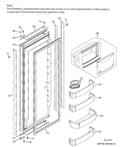 FF DOOR Diagram and Parts List for ZISB360DHA  General Electric Refrigerator