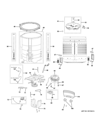 Tub & Motor Diagram and Parts List for GNW128SSM0WW  General Electric Dishwasher