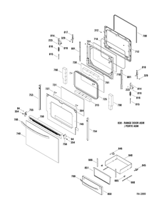 DOOR & DRAWER Diagram and Parts List for JCBP65MP1BS  General Electric Range