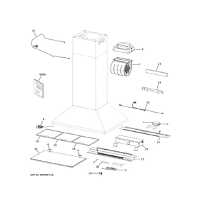 Range Hood Diagram and Parts List for ZVIS481SR1SS  General Electric Range Hood