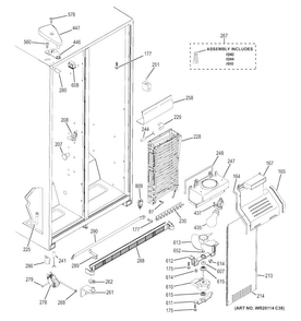 Freezer Section Diagram and Parts List for GSE22ETHBBB  General Electric Refrigerator