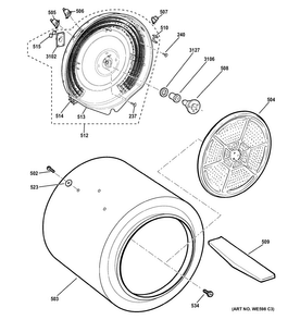 Drum Diagram and Parts List for GTDS560EF5WS  General Electric Dryer