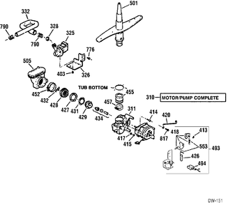 MOTOR & PUMP Diagram and Parts List for GSD4610X02BB  General Electric Dishwasher