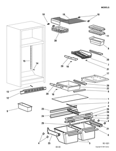 CABINET GROUP Diagram and Parts List for LXS18JFBRB-1  General Electric Refrigerator