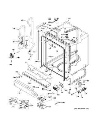 Body Parts 1 Diagram and Parts List for GDF630PSM0SS  General Electric Dishwasher