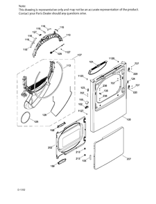 FRONT PANEL & DOOR Diagram and Parts List for GTD42EAMJ1WW  General Electric Dryer