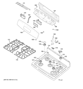 Control Panel & Cooktop Diagram and Parts List for JGBS64REF1SS  General Electric Range