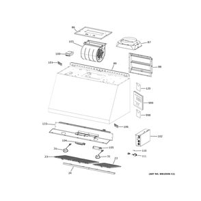 Range Hood 1 Diagram and Parts List for CBW36YIEW1W6  General Electric Range Hood