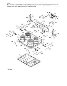 CONTROL PANEL & COOKTOP Diagram and Parts List for JCB530SJ2SS  General Electric Range
