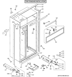 CASE PARTS - STANDARD Diagram and Parts List for ZISB360DHC  General Electric Refrigerator