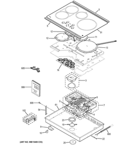 Control Panel & Cooktop Diagram and Parts List for PHP9030SJ1SS  General Electric Cooktop