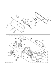 Backsplash, Blower And Motor Assembly Diagram and Parts List for GTD33EASK1WW  General Electric Dryer
