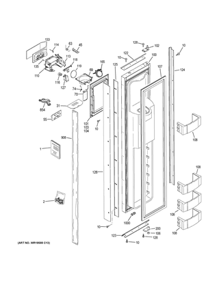 Freezer Door Diagram and Parts List for ZISB360DKC  General Electric Refrigerator