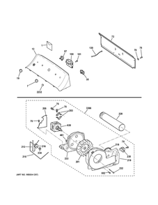 Backsplash, Blower And Motor Assembly Diagram and Parts List for GTX22EASK1WW  General Electric Dryer
