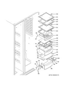 Fresh Food Shelves Diagram and Parts List for PZS22MSKPHSS  General Electric Refrigerator