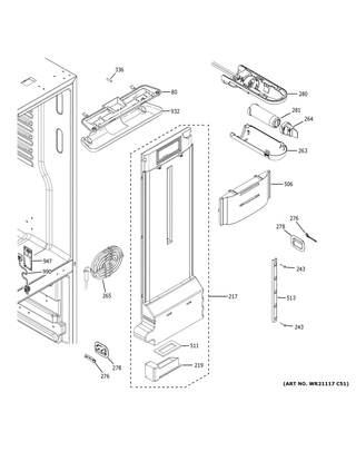 Fresh Food Section Diagram and Parts List for CWE19SP3NBD1  General Electric Refrigerator