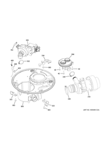 Sump & Motor Mechanism Diagram and Parts List for GDF510PGD4WW  General Electric Dishwasher