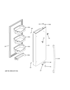 Fresh Food Door - Rh Diagram and Parts List for GNE25JGKZFBB  General Electric Refrigerator