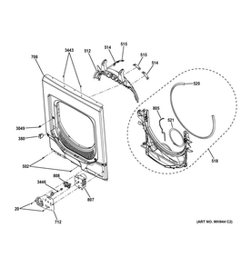 Front Panel Diagram and Parts List for GTUP240GM6WW  General Electric Washer Dryer Combo