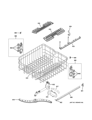 Upper Rack Assembly Diagram and Parts List for GDT605PGM0BB  General Electric Dishwasher