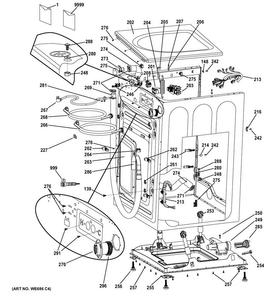 Cabinet & Top Panel Diagram and Parts List for GFWN1100H2WW  General Electric Washer