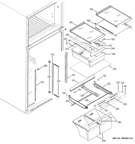 FRESH FOOD SHELVES Diagram and Parts List for 38489KBSERSS  General Electric Refrigerator