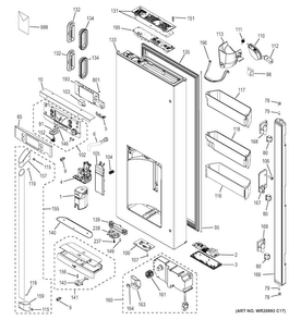 Dispenser Door Diagram and Parts List for CFE28USHESS  General Electric Refrigerator