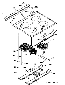 Cooktop Diagram and Parts List for JSP39WV2WW  General Electric Range