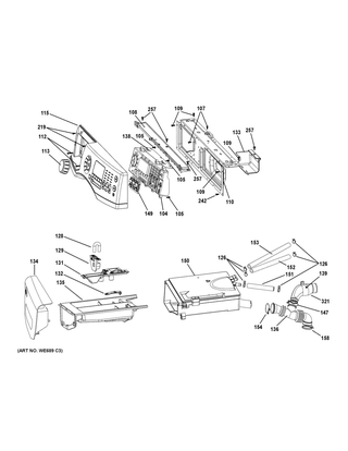 Controls & Dispenser Diagram and Parts List for GFW430SSM0WW  General Electric Washer
