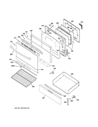 Door & Drawer Parts Diagram and Parts List for JGB635REK3SS  General Electric Range