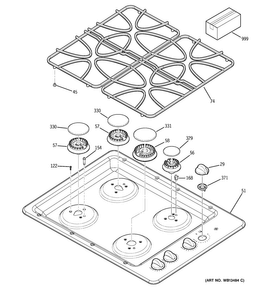 Control Panel & Cooktop Diagram and Parts List for JGP329DET2WW  General Electric Cooktop
