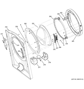 Front Panel & Door Diagram and Parts List for GFWH1200D1WW  General Electric Washer