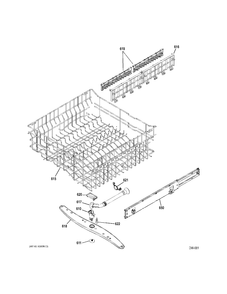 UPPER RACK Diagram and Parts List for GDWF100V70WW  General Electric Dishwasher