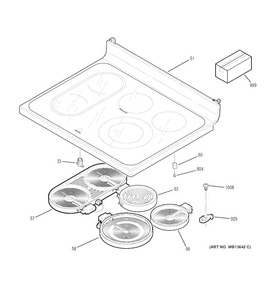 Cooktop Diagram and Parts List for JBP84WK1WW  General Electric Range