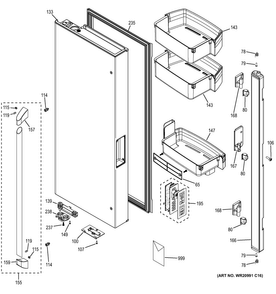 Fresh Food Door - Lh Diagram and Parts List for CWE23SSHCSS  General Electric Refrigerator